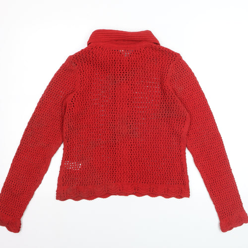 Marks and Spencer Women Red Collared Open-Knit Cardigan Size S