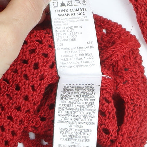 Marks and Spencer Women Red Collared Open-Knit Cardigan Size S