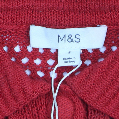 Marks and Spencer Women Red Collared Open-Knit Cardigan Size S