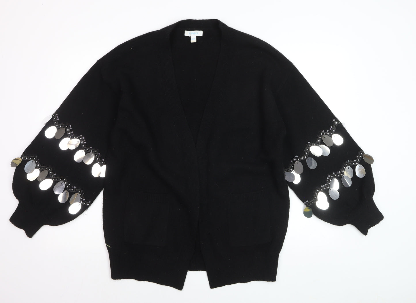 Blue Vanilla Women's Black Sequin Sleeve V-Neck Cardigan M