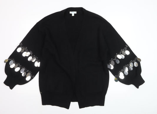 Blue Vanilla Women's Black Sequin Sleeve V-Neck Cardigan M
