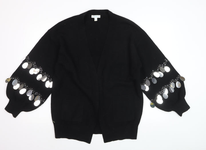 Blue Vanilla Women's Black Sequin Sleeve V-Neck Cardigan M