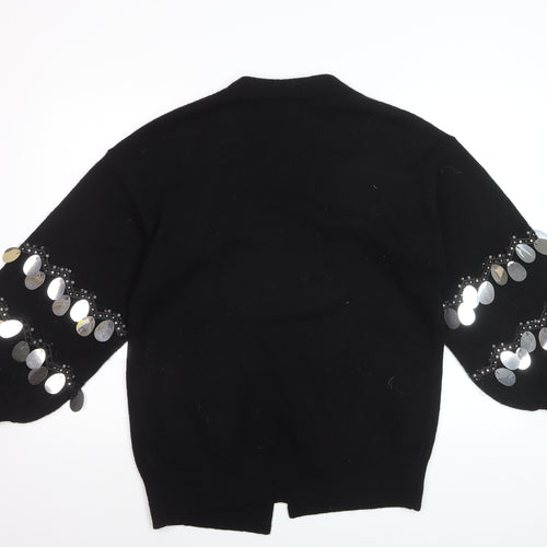 Blue Vanilla Women's Black Sequin Sleeve V-Neck Cardigan M