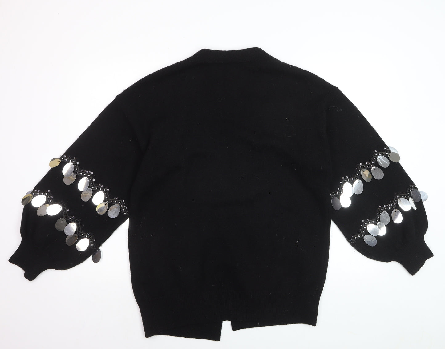 Blue Vanilla Women's Black Sequin Sleeve V-Neck Cardigan M