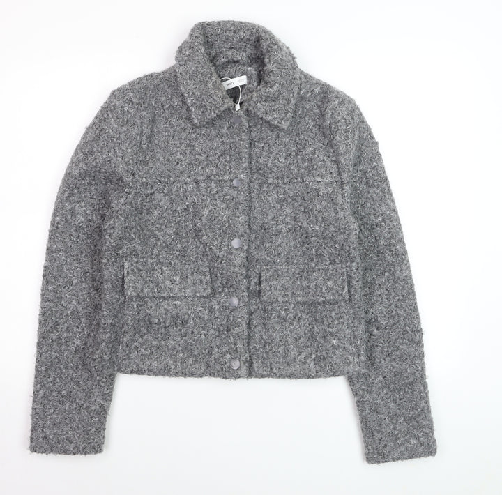 Mango Women’s Grey Short Button-Up Jacket Size M Wool-Effect Classic Style