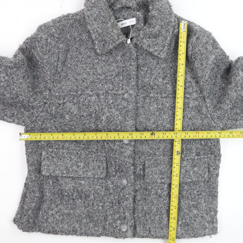 Mango Women’s Grey Short Button-Up Jacket Size M Wool-Effect Classic Style