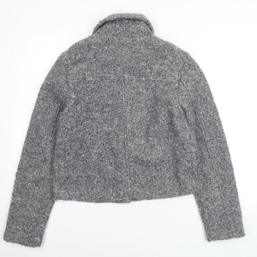 Mango Women’s Grey Short Button-Up Jacket Size M Wool-Effect Classic Style
