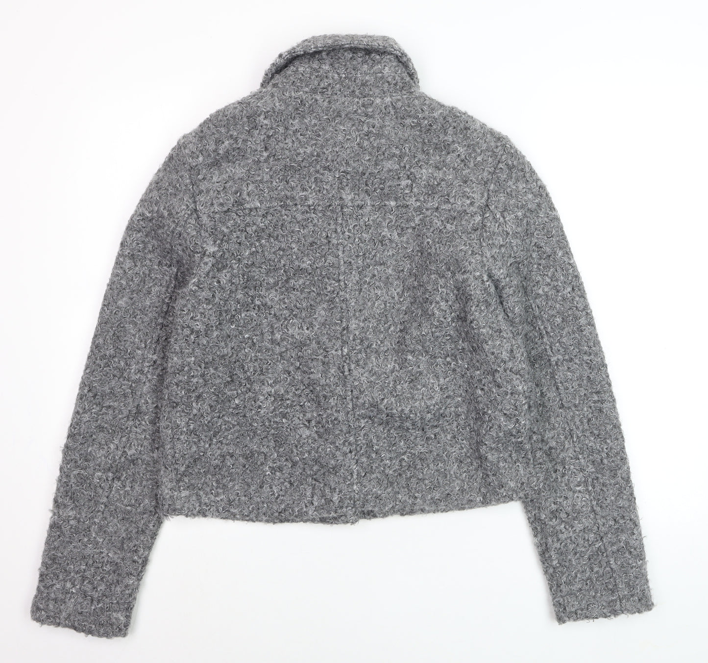 Mango Women’s Grey Short Button-Up Jacket Size M Wool-Effect Classic Style