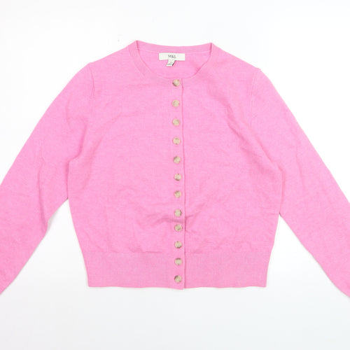 Marks and Spencer Women’s Pink Crew Neck Button Cardigan M