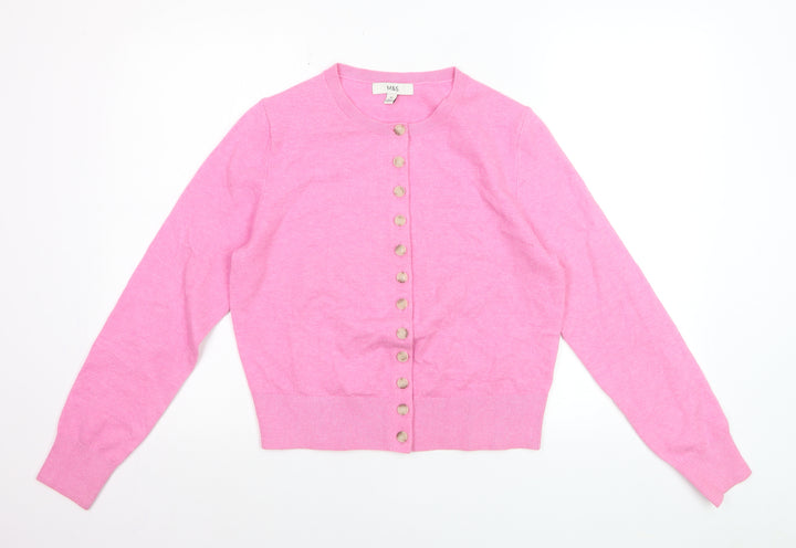 Marks and Spencer Women’s Pink Crew Neck Button Cardigan M