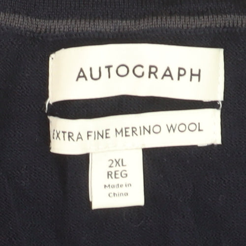 Marks and Spencer Men’s Blue 2XL Pullover Extra Fine Merino Wool Jumper