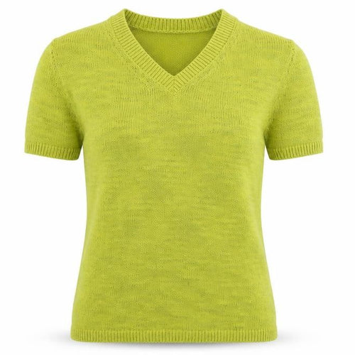 Marks and Spencer Women’s Green V-Neck Cotton Blend Short Sleeve Jumper XS