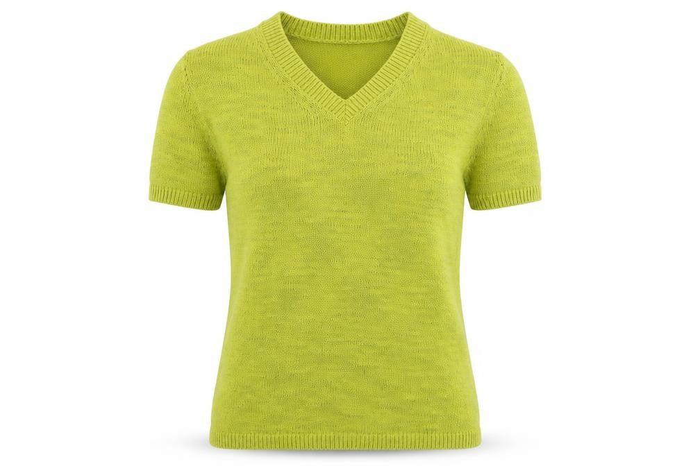 Marks and Spencer Women’s Green V-Neck Cotton Blend Short Sleeve Jumper XS