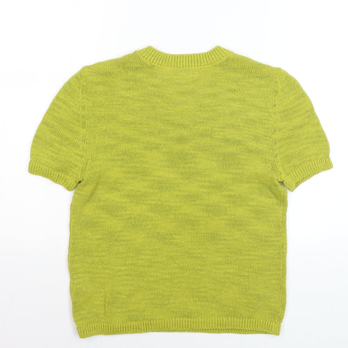 Marks and Spencer Women’s Green V-Neck Cotton Blend Short Sleeve Jumper XS