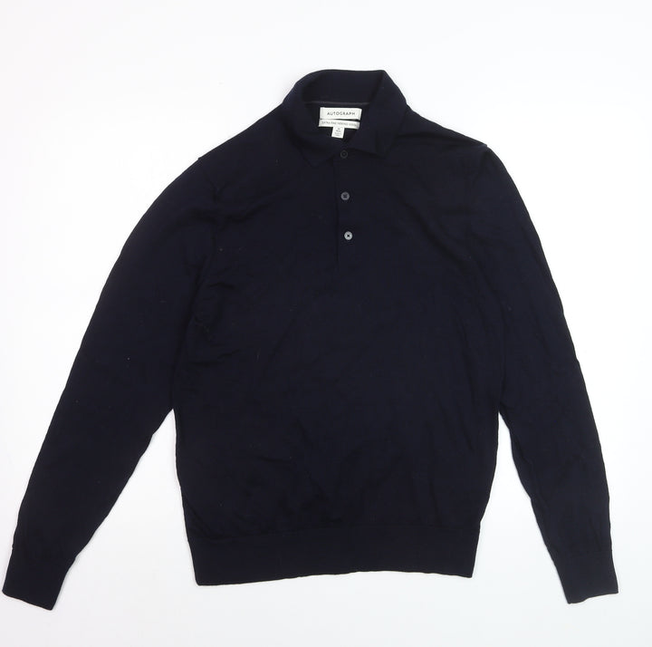 Marks and Spencer Men’s Blue Merino Wool Henley Jumper M Regular
