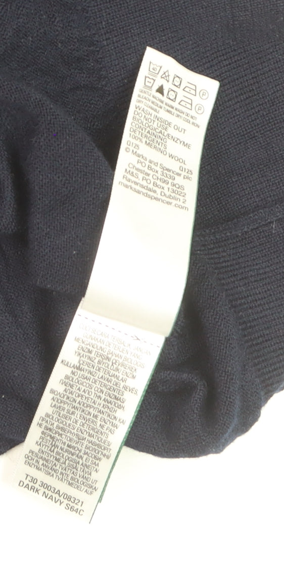 Marks and Spencer Men’s Blue Merino Wool Henley Jumper M Regular