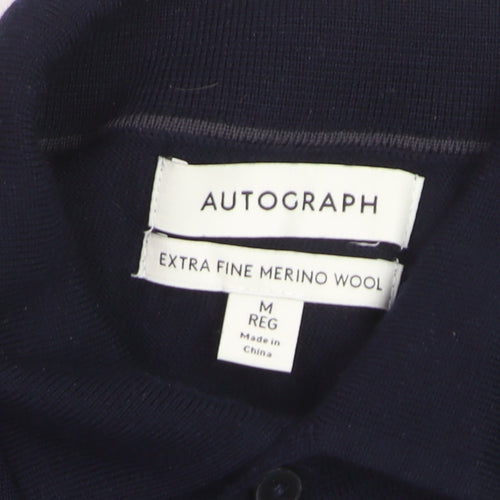 Marks and Spencer Men’s Blue Merino Wool Henley Jumper M Regular