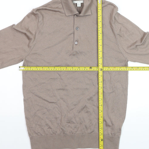 Marks and Spencer Men Beige Merino Wool Collared Henley Jumper M