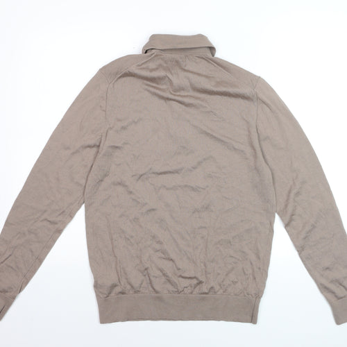 Marks and Spencer Men Beige Merino Wool Collared Henley Jumper M