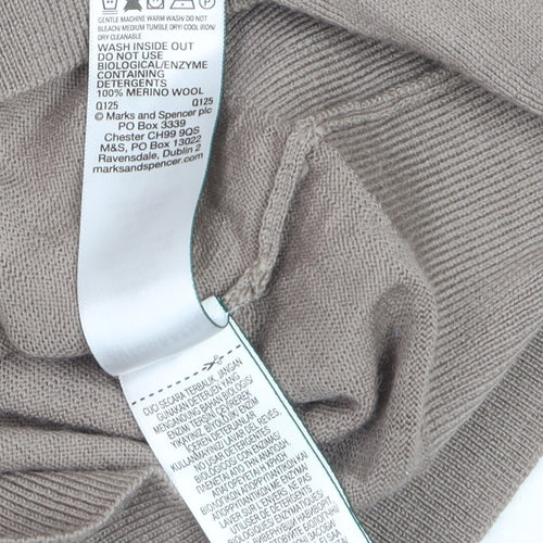 Marks and Spencer Men Beige Merino Wool Collared Henley Jumper M