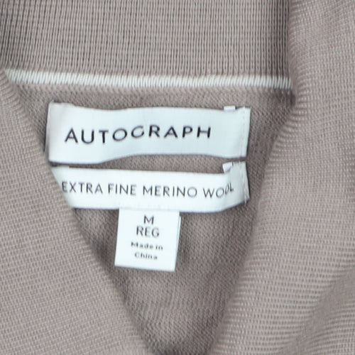 Marks and Spencer Men Beige Merino Wool Collared Henley Jumper M