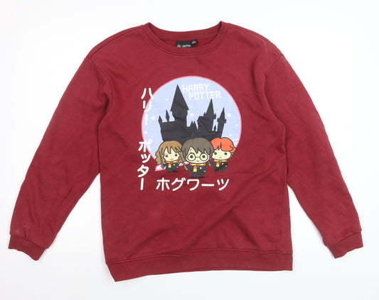 Front view of Harry Potter boys’ red pullover sweatshirt 13-14 years fleece graphic top
