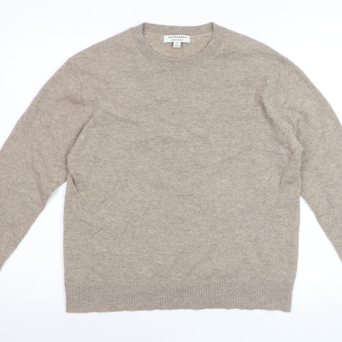 Marks and Spencer Women Beige 14 Pure Cashmere Crew Neck Jumper