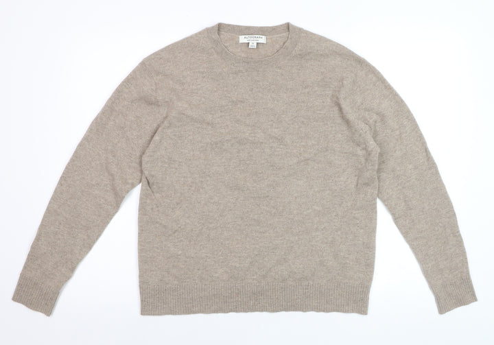 Marks and Spencer Women Beige 14 Pure Cashmere Crew Neck Jumper