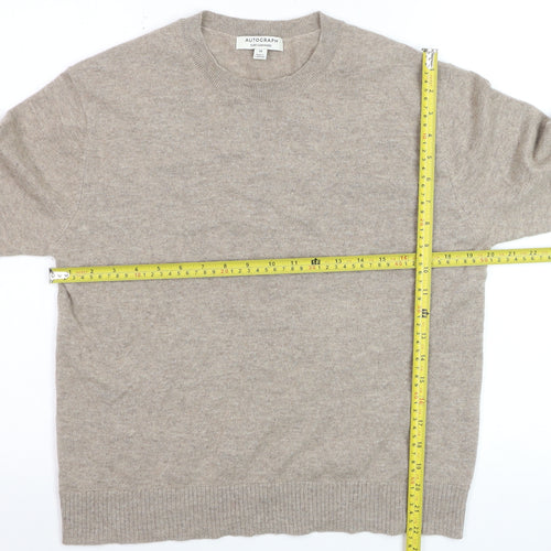 Marks and Spencer Women Beige 14 Pure Cashmere Crew Neck Jumper