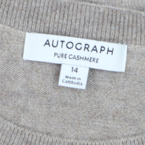 Marks and Spencer Women Beige 14 Pure Cashmere Crew Neck Jumper