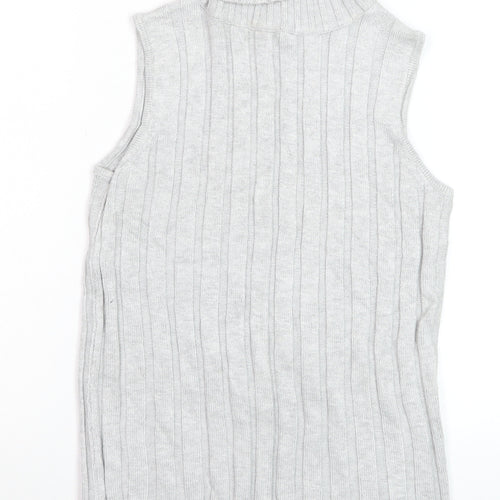 River Island Women’s Grey Roll Neck Sleeveless Rib Knit Jumper Vest Size 8