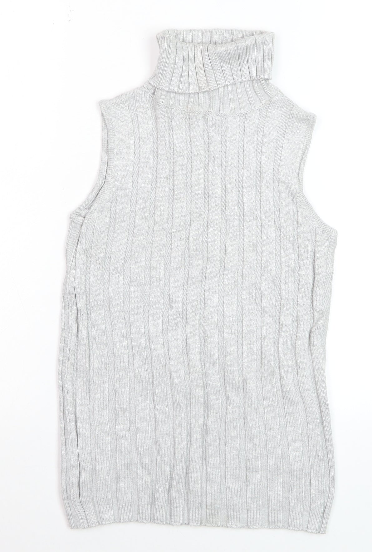 River Island Women’s Grey Roll Neck Sleeveless Rib Knit Jumper Vest Size 8