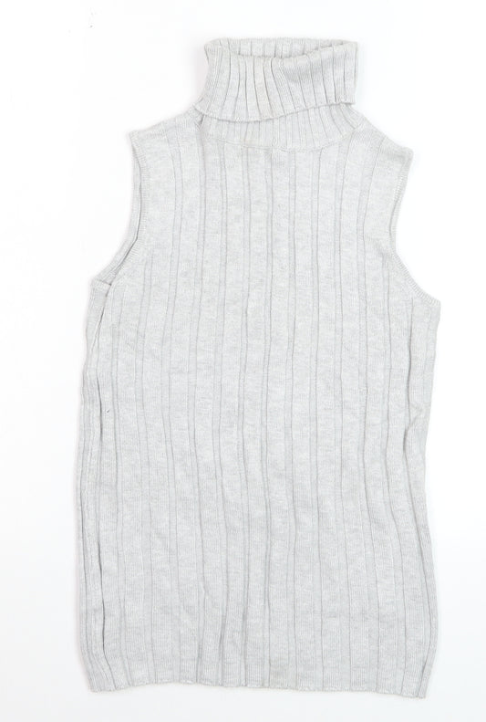 River Island Women’s Grey Roll Neck Sleeveless Rib Knit Jumper Vest Size 8