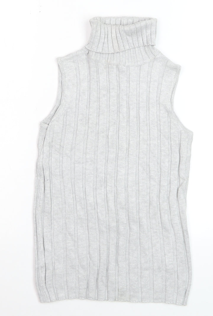 River Island Women’s Grey Roll Neck Sleeveless Rib Knit Jumper Vest Size 8