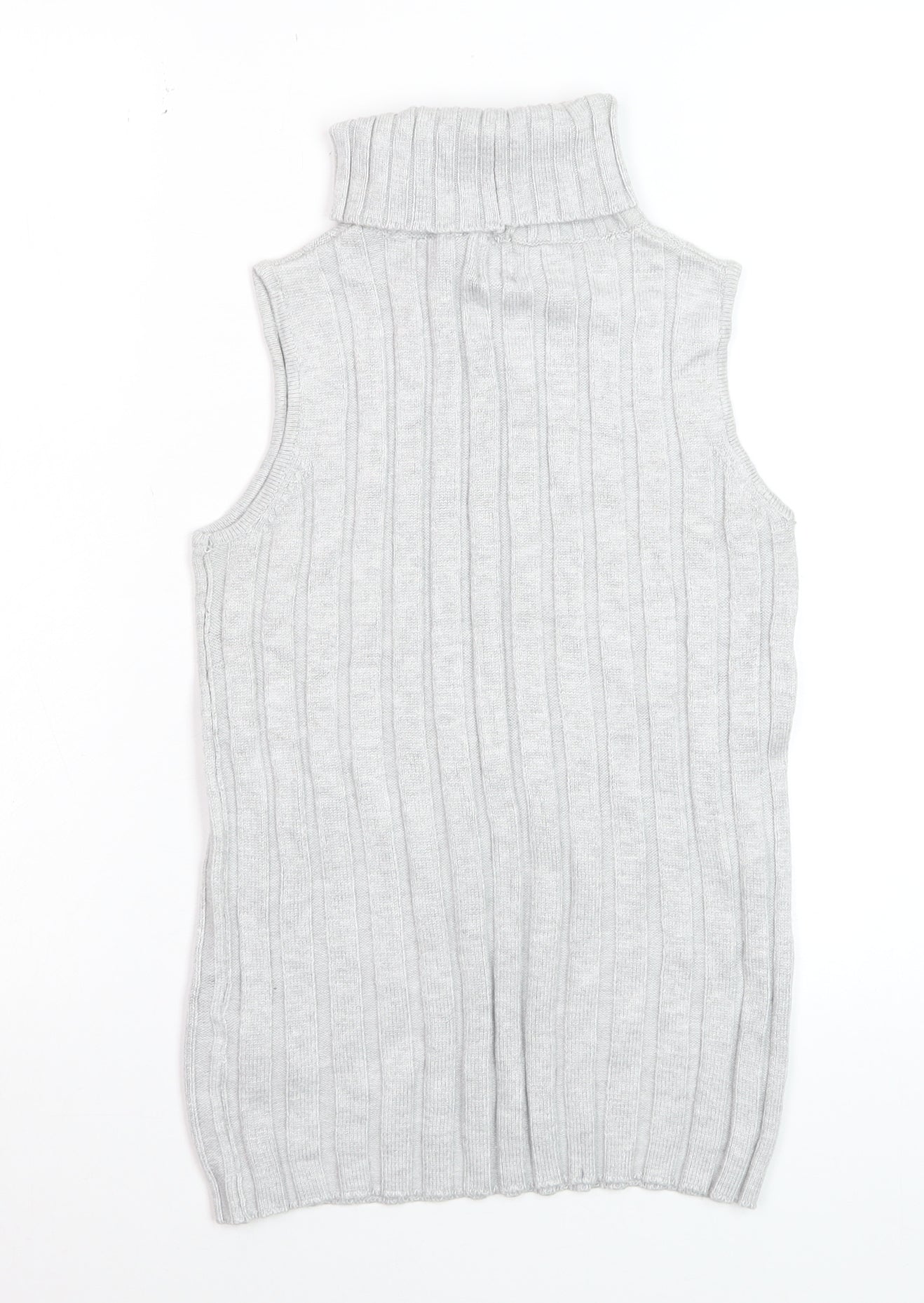 River Island Women’s Grey Roll Neck Sleeveless Rib Knit Jumper Vest Size 8