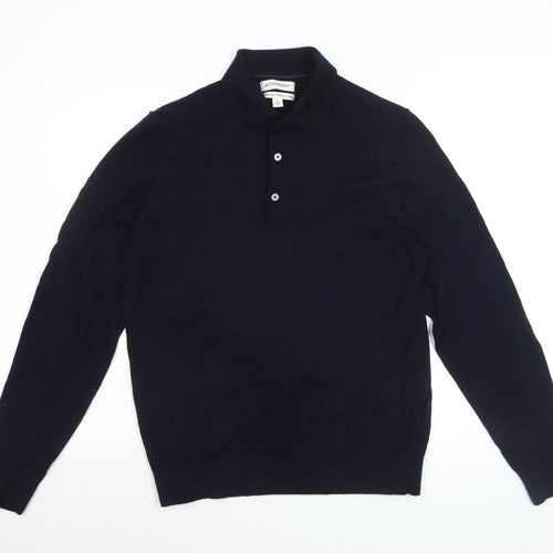 Marks and Spencer Men’s Blue Merino Wool Collared Henley Jumper M