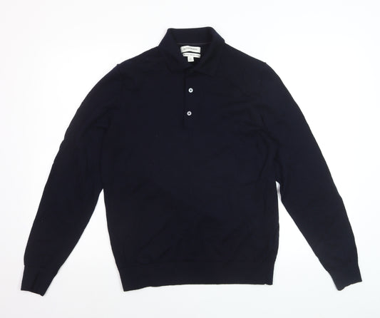Marks and Spencer Men’s Blue Merino Wool Collared Henley Jumper M