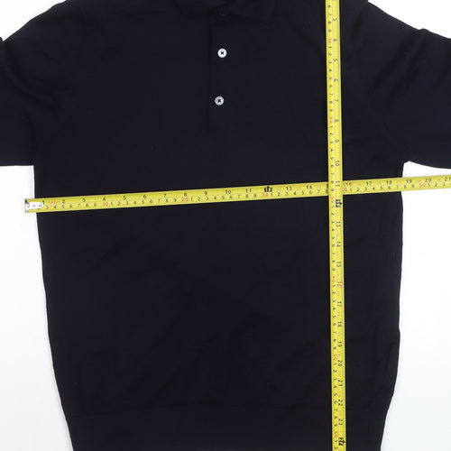 Marks and Spencer Men’s Blue Merino Wool Collared Henley Jumper M