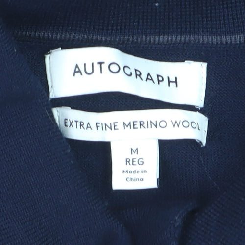 Marks and Spencer Men’s Blue Merino Wool Collared Henley Jumper M