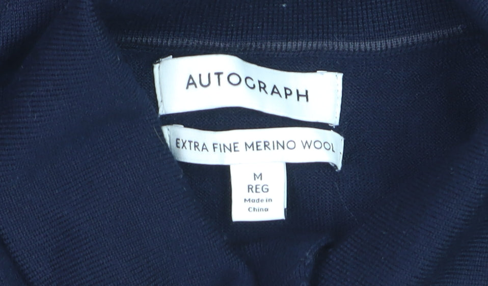 Marks and Spencer Men’s Blue Merino Wool Collared Henley Jumper M
