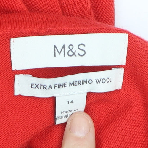 Marks and Spencer Women Red Roll Neck Merino Wool Jumper Size 14