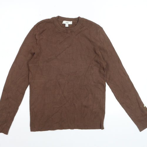 Marks and Spencer Women Brown Size 14 Ribbed Crew Neck Jumper