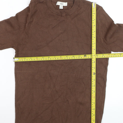 Marks and Spencer Women Brown Size 14 Ribbed Crew Neck Jumper