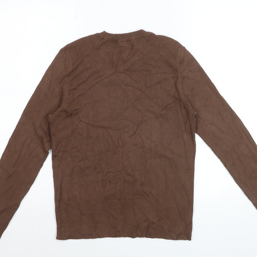 Marks and Spencer Women Brown Size 14 Ribbed Crew Neck Jumper