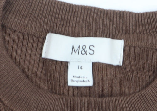 Marks and Spencer Women Brown Size 14 Ribbed Crew Neck Jumper