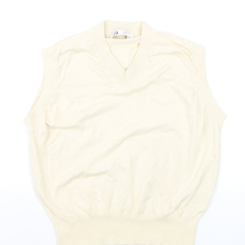 Zara Women's Ivory Knit Sleeveless V-Neck Vest Jumper Size M