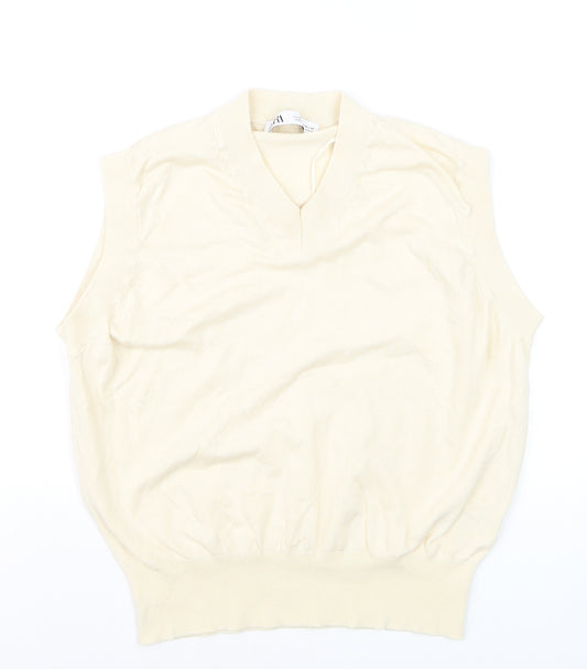 Zara Women's Ivory Knit Sleeveless V-Neck Vest Jumper Size M