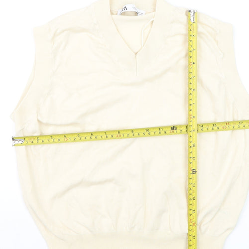 Zara Women's Ivory Knit Sleeveless V-Neck Vest Jumper Size M