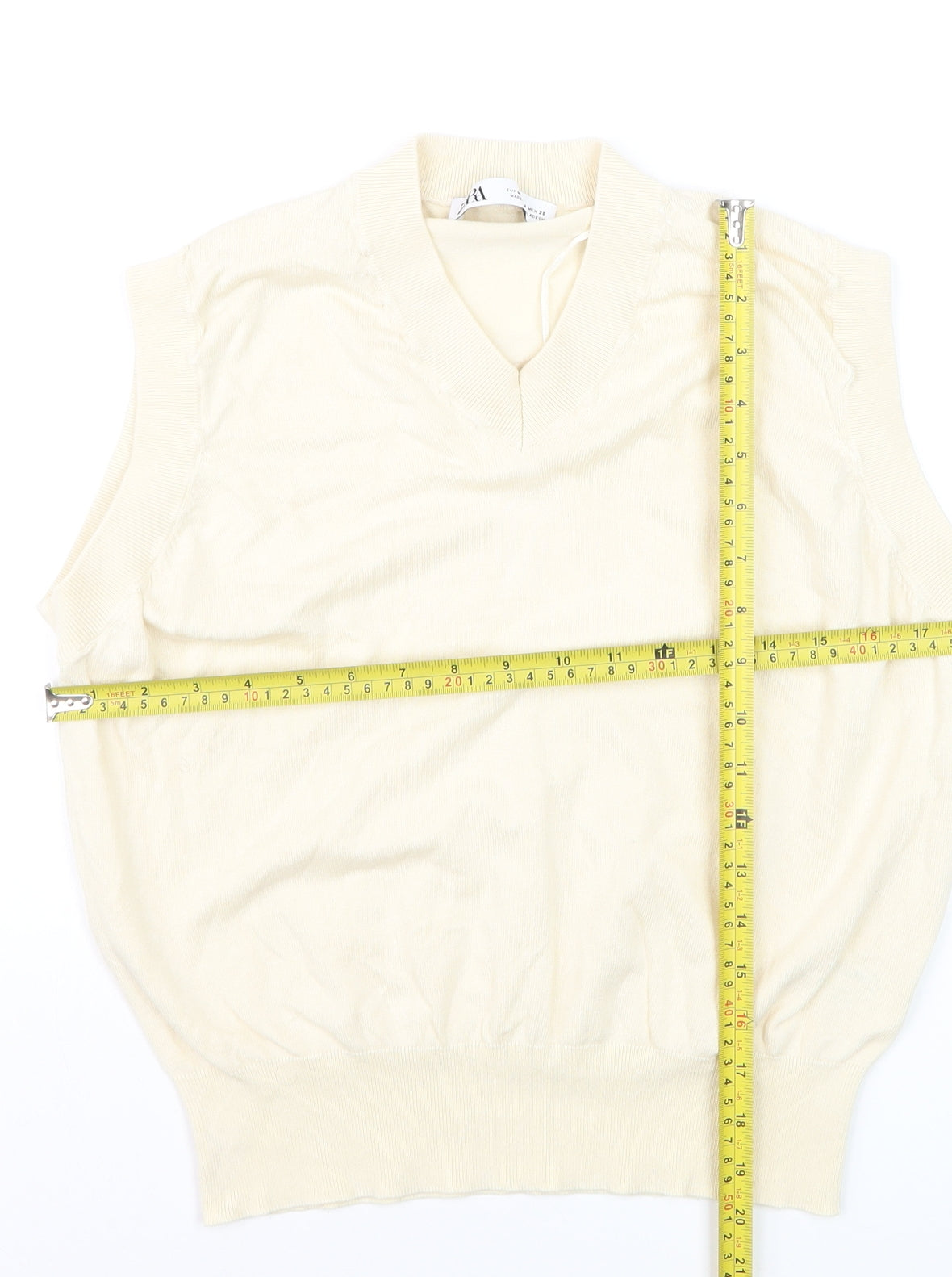Zara Women's Ivory Knit Sleeveless V-Neck Vest Jumper Size M