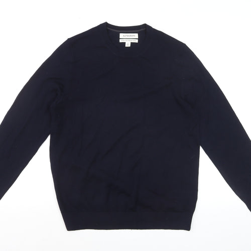Marks and Spencer Mens Blue Merino Wool Crew Neck Jumper S